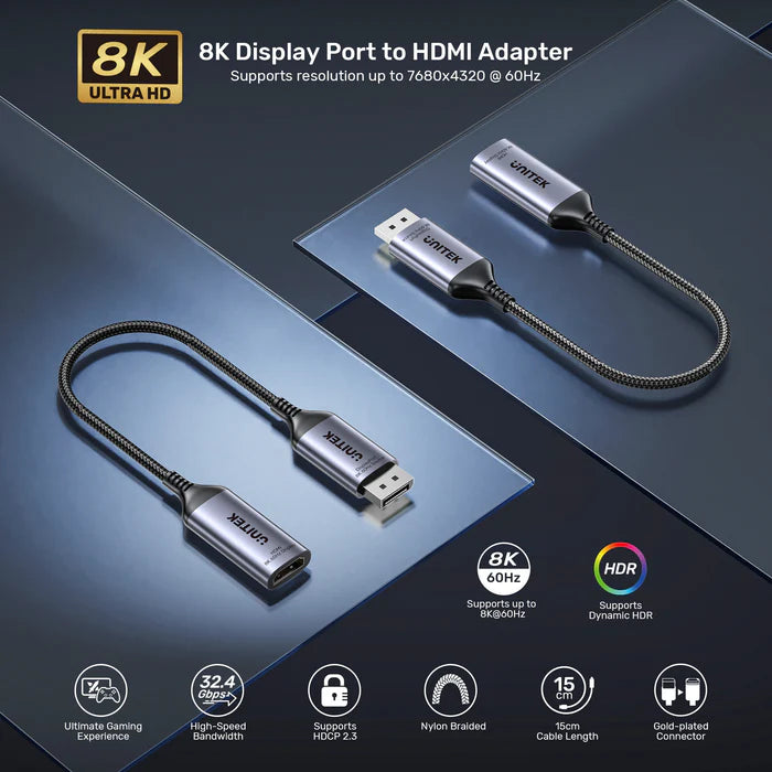 UNITEK 8K DisplayPort to HDMI Adapter UNITEK 8K DisplayPort to HDMI Adapter